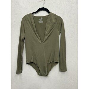 Intimately Free People Fitted Bodysuit M/L Medium Large Army Green LS Deep VNeck